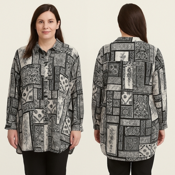 Alia Tops - Alia Black and White Patterned Blouse Size 18